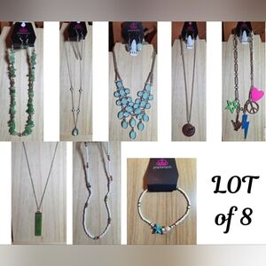 Paparazzi LOT of 8 Green Blue White Colorful Silver Necklace & Anklet Set
